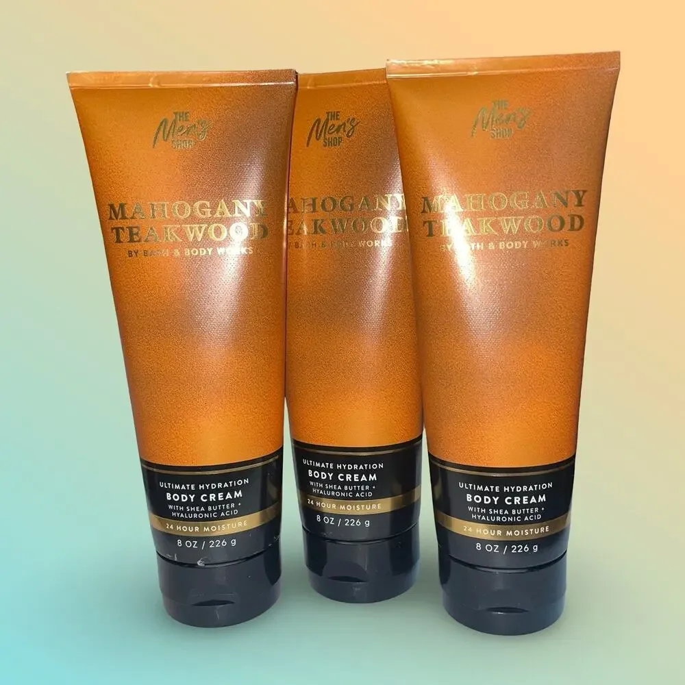 Bath Body Works Mahogany Teakwood Mens Ultimate Hydration Body Cream 8oz Lot x3